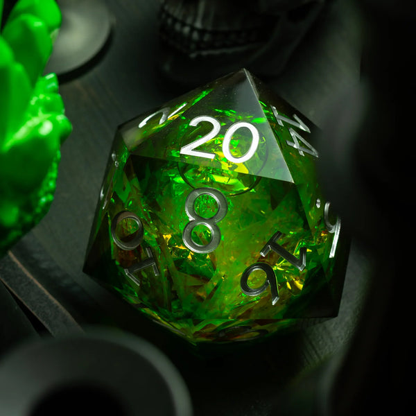 DICE グリーンゴーグル クリアテックスコートとグローブセット 95MM Green D20 Liquid Core Dice | Unique DND Accessory