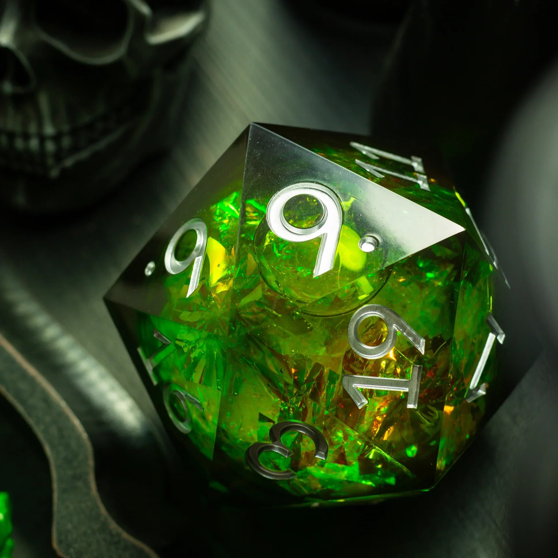 Massive Green Liquid Core 95MM Chonk Handmade Resin Dice And Box