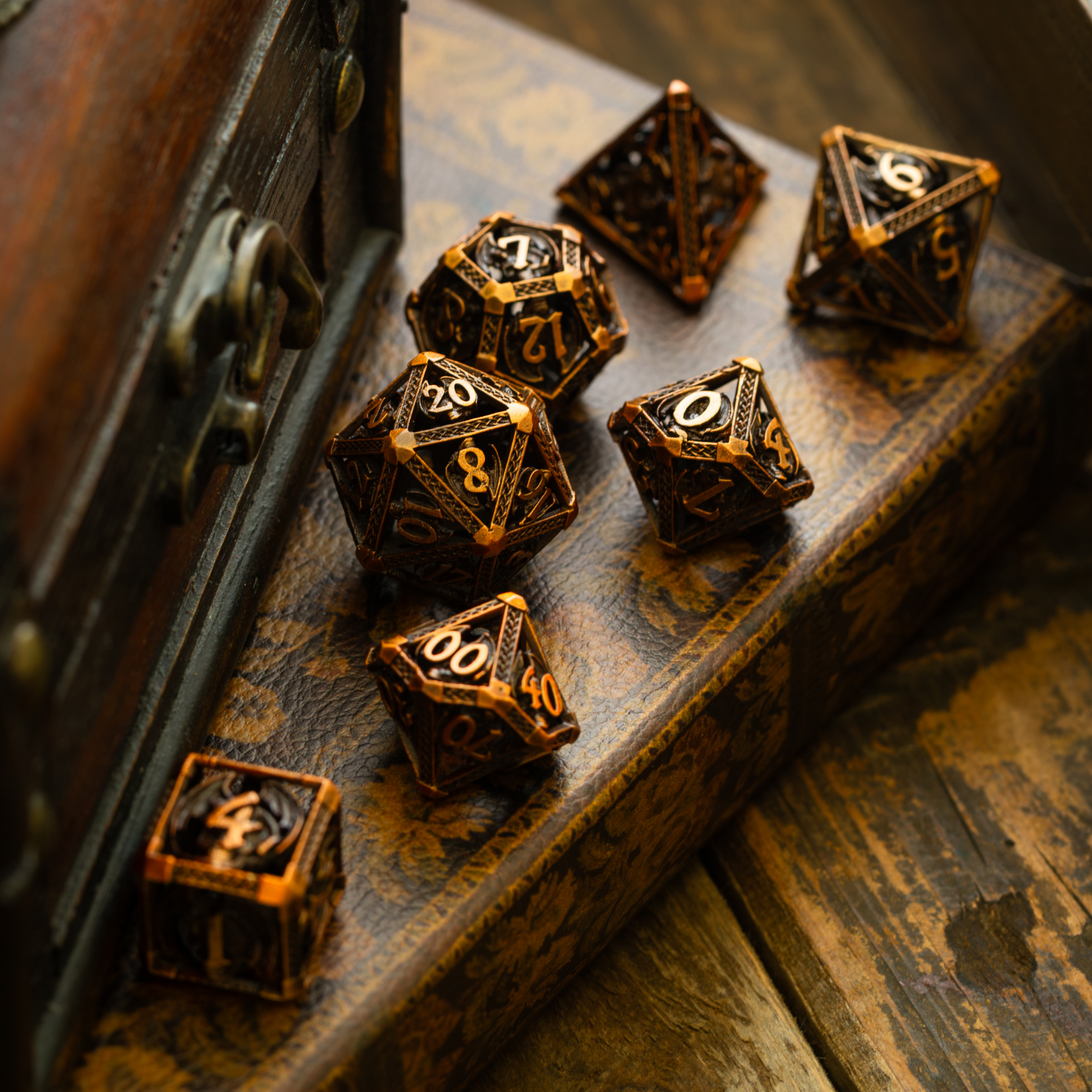 Ancient Dragon Bronze Metal DND Dice Set