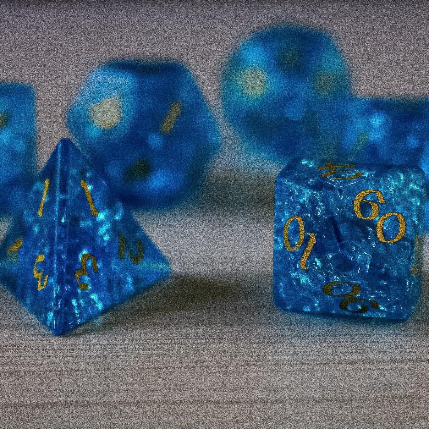 Blue Lightning Glass Cracked Glass DND Dice Set