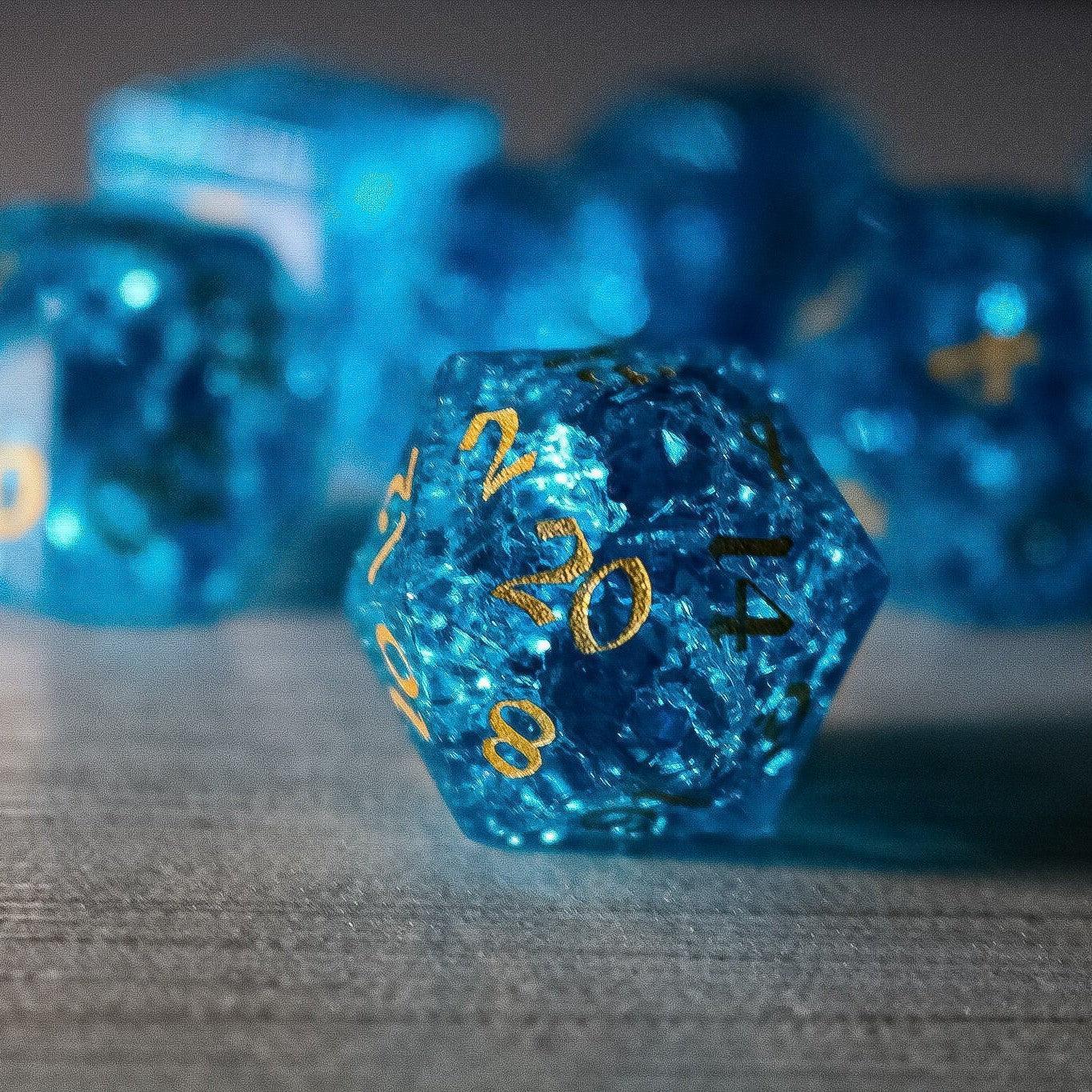 Blue Lightning Glass Cracked Glass DND Dice Set