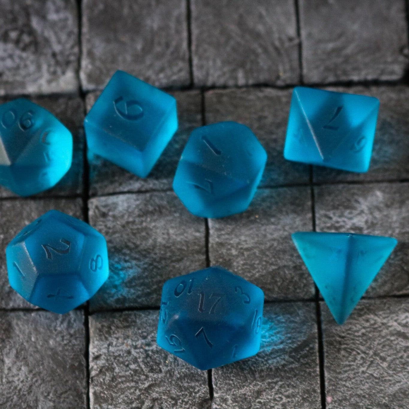Blue Zircon Hand Carved Glass DND Dice Set