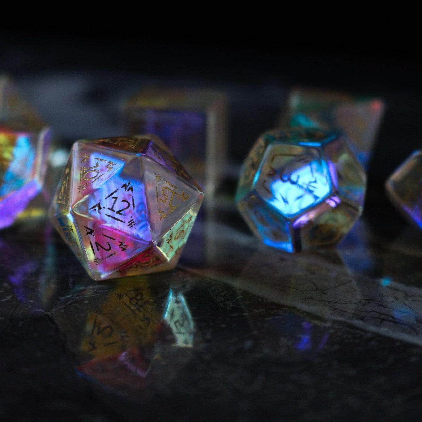 Dragon Shield Gemstone Dichroic Glass DND Dice Set
