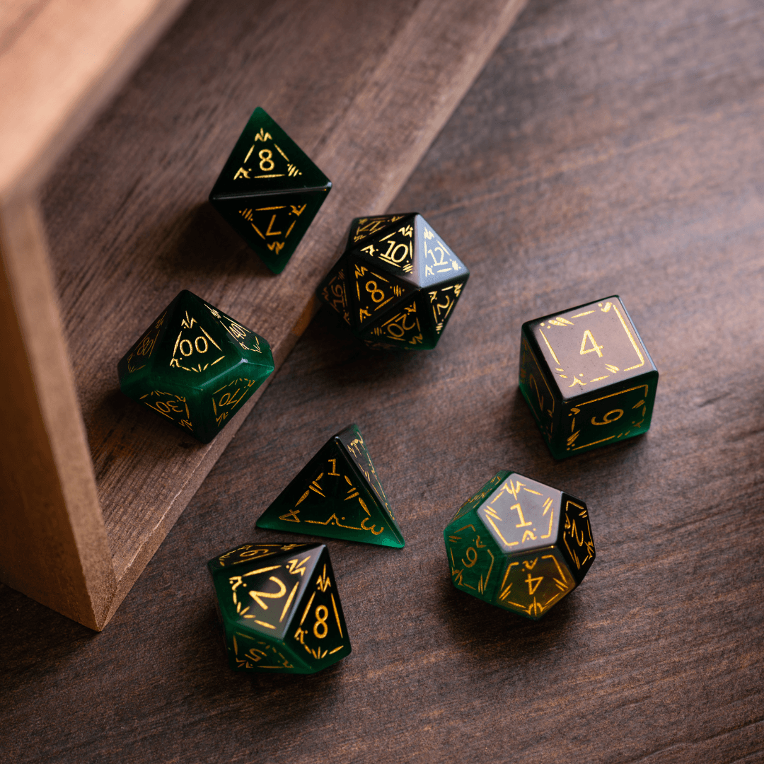Dragon Shield Green Cat's Eye Dice Set | Gemstone DND Dice