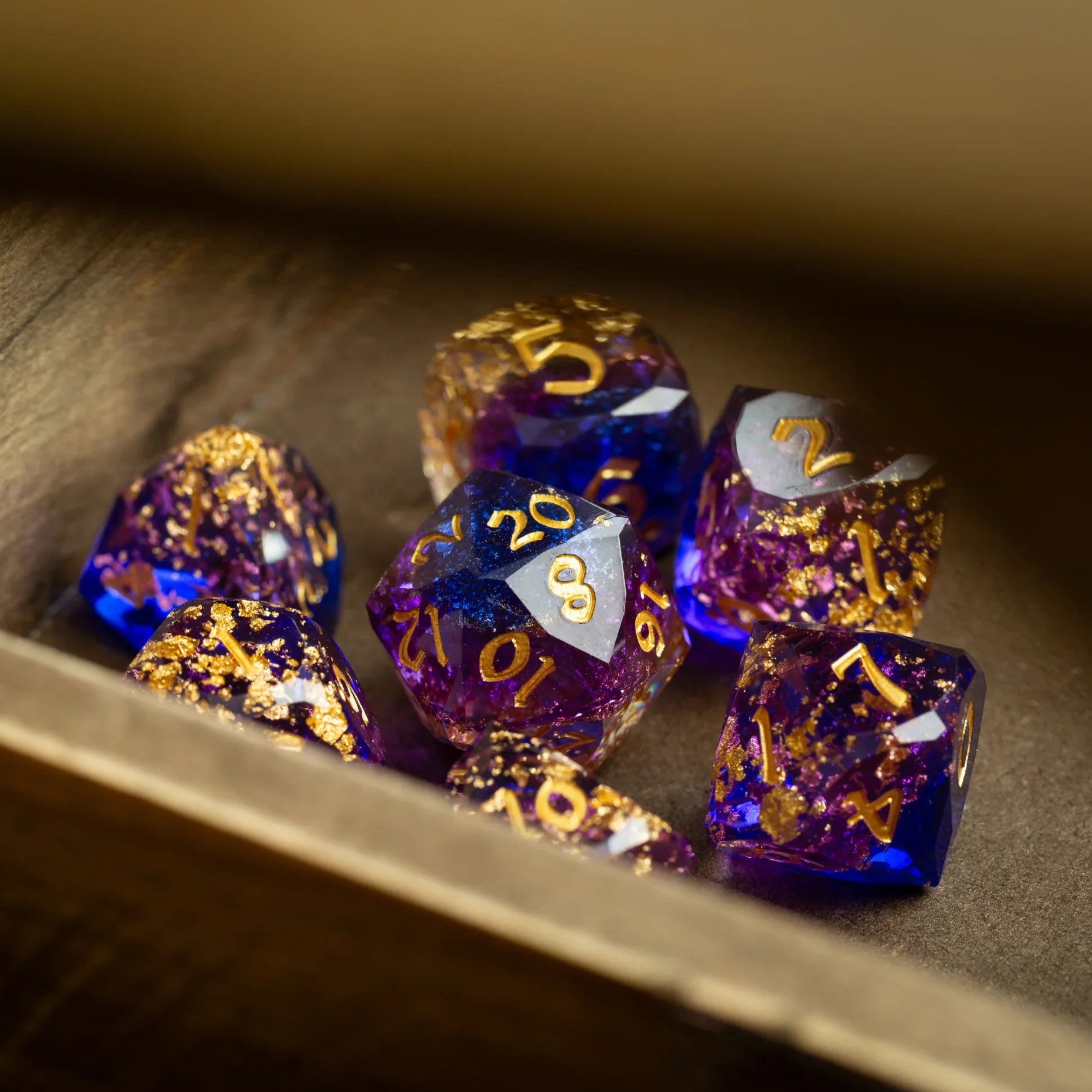 Dwarf Cut Arcane Nebula Handmade Resin DND Dice Set