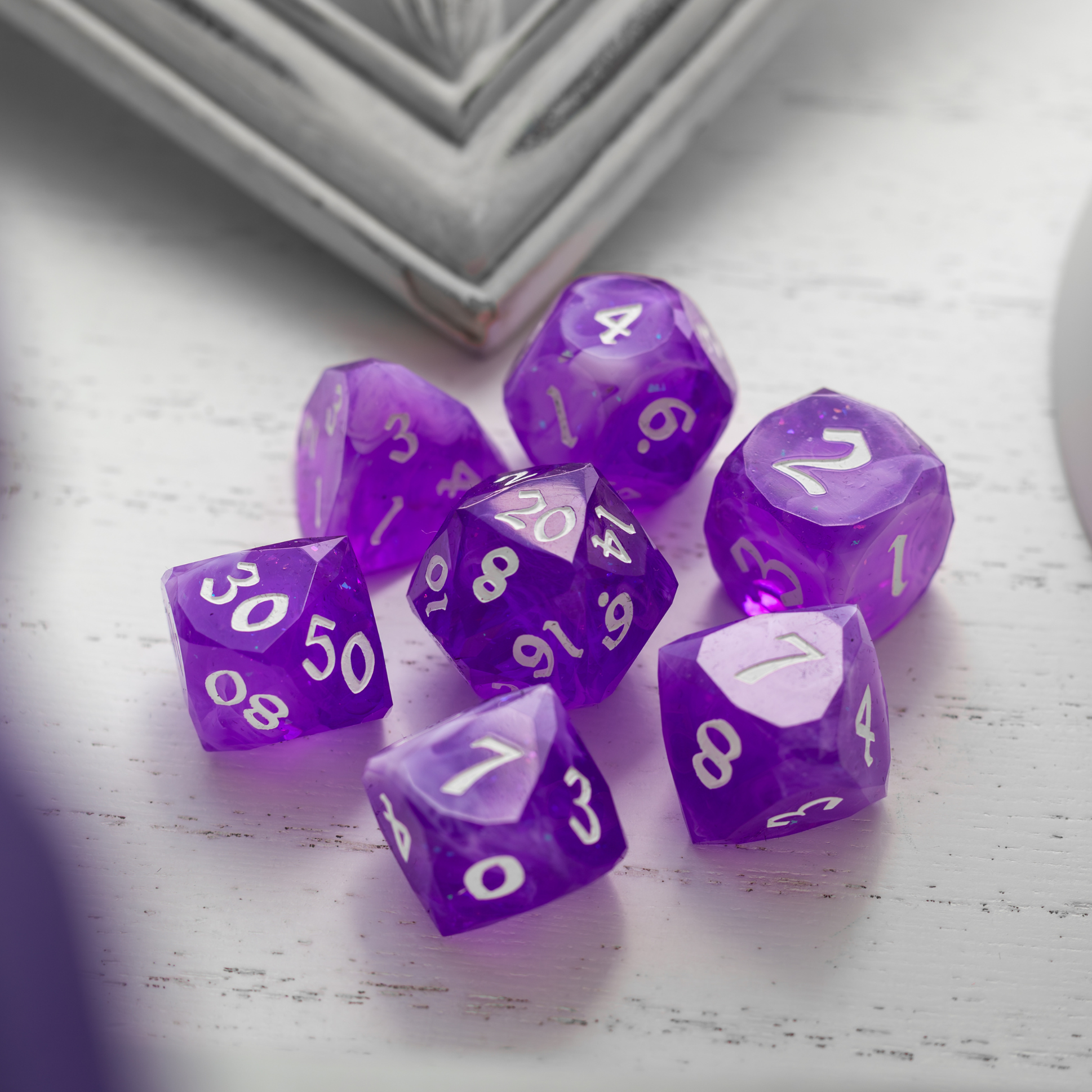 Dwarf Cut Lavender Smoke Handmade Resin DND Dice Set