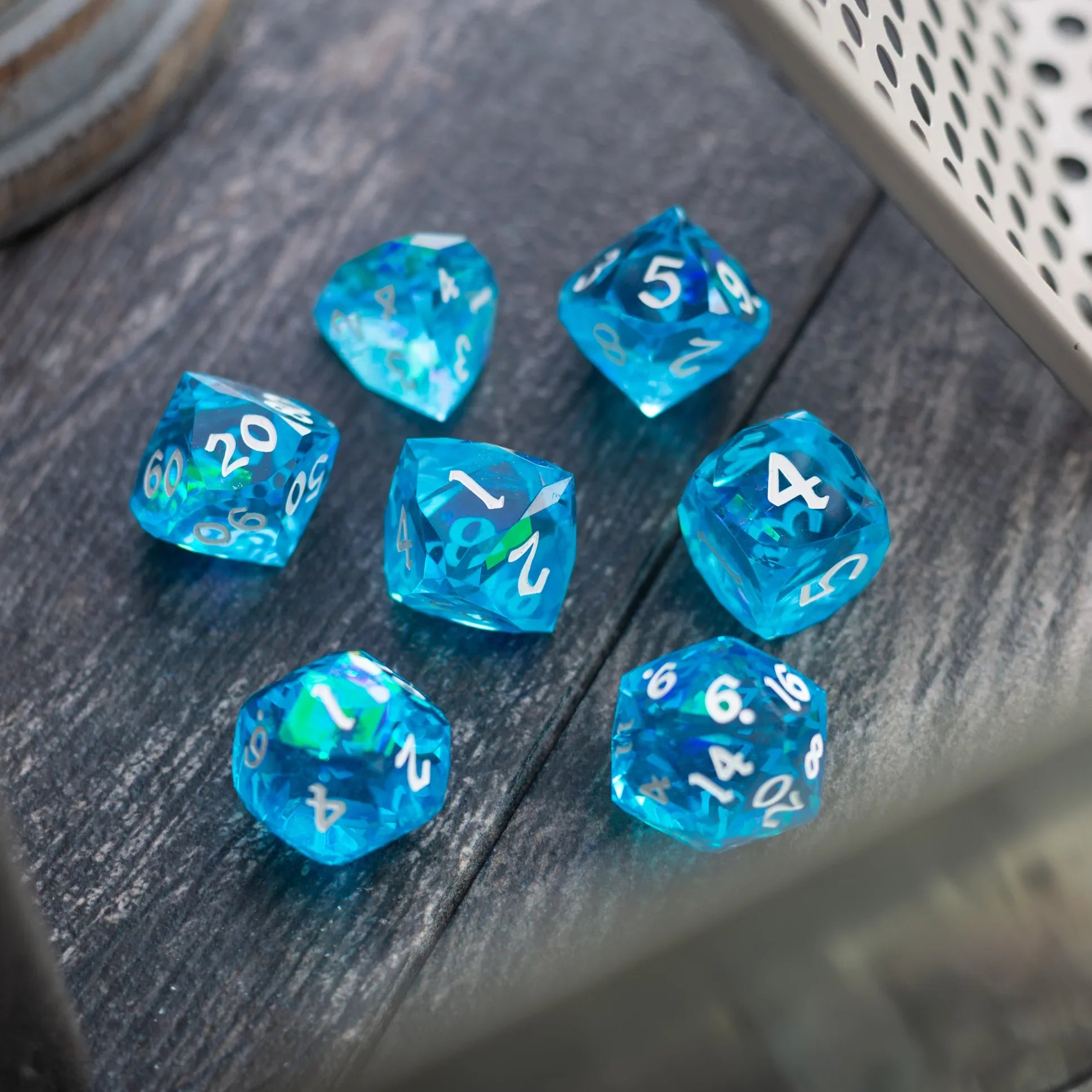 Dwarf Cut Ocean Blue Handmade Resin DND Dice Set