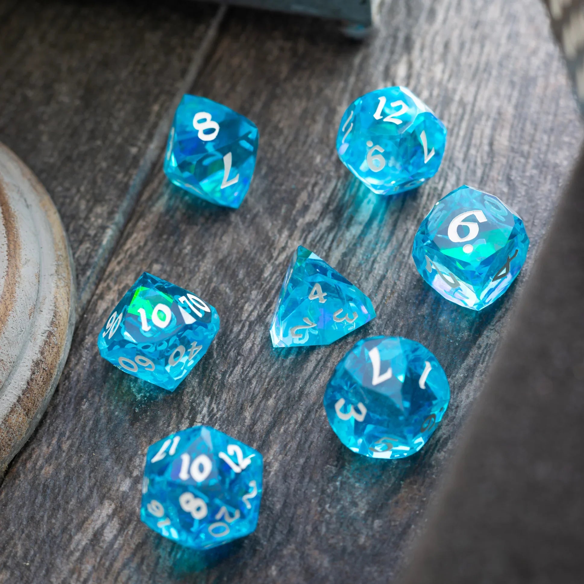 Dwarf Cut Ocean Blue Handmade Resin DND Dice Set