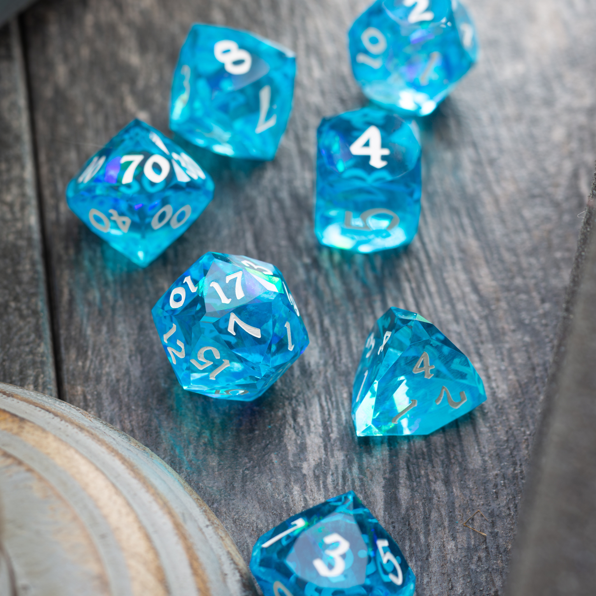 Dwarf Cut Ocean Blue Handmade Resin DND Dice Set