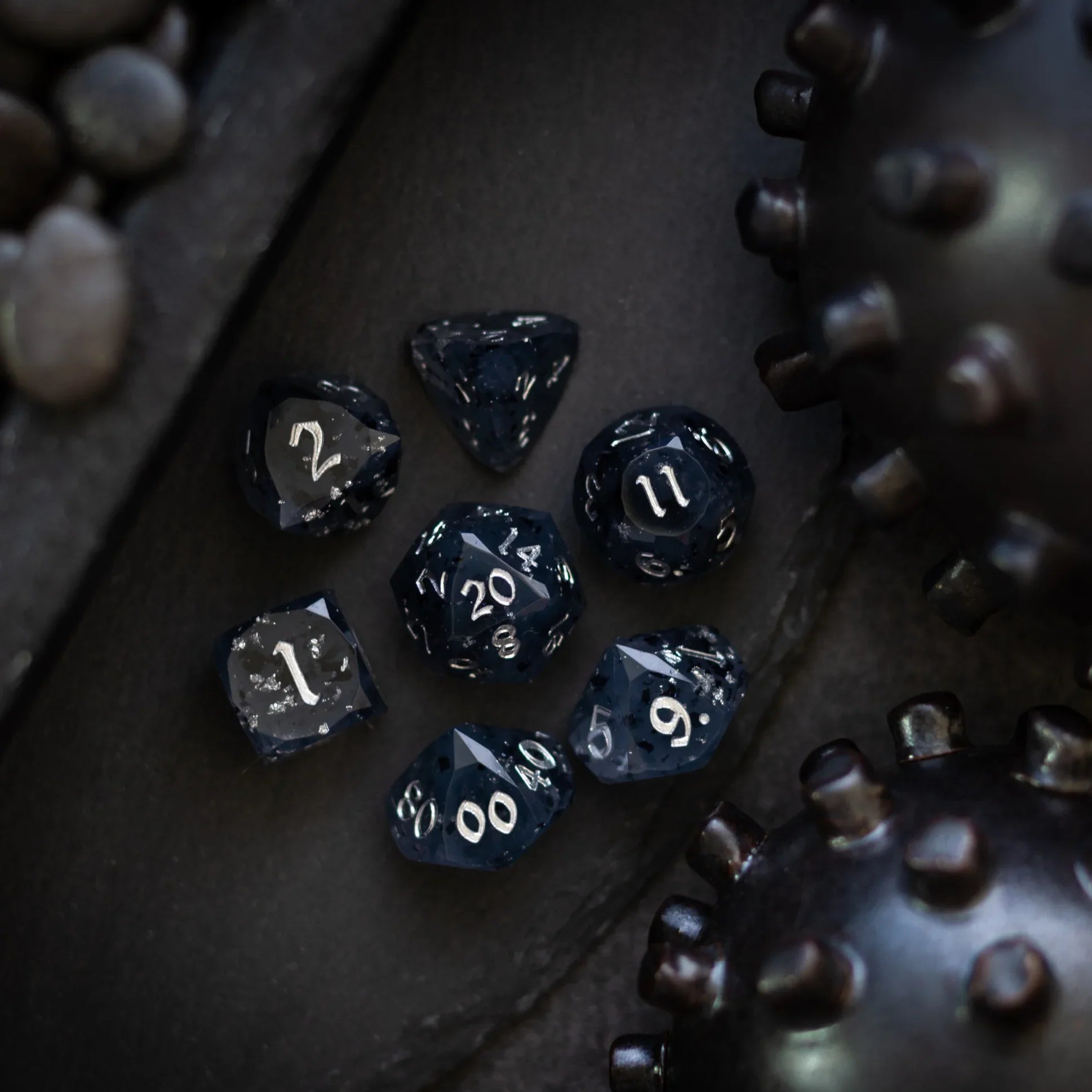 Dwarf Cut Smoky Midnight Handmade Resin DND Dice Set