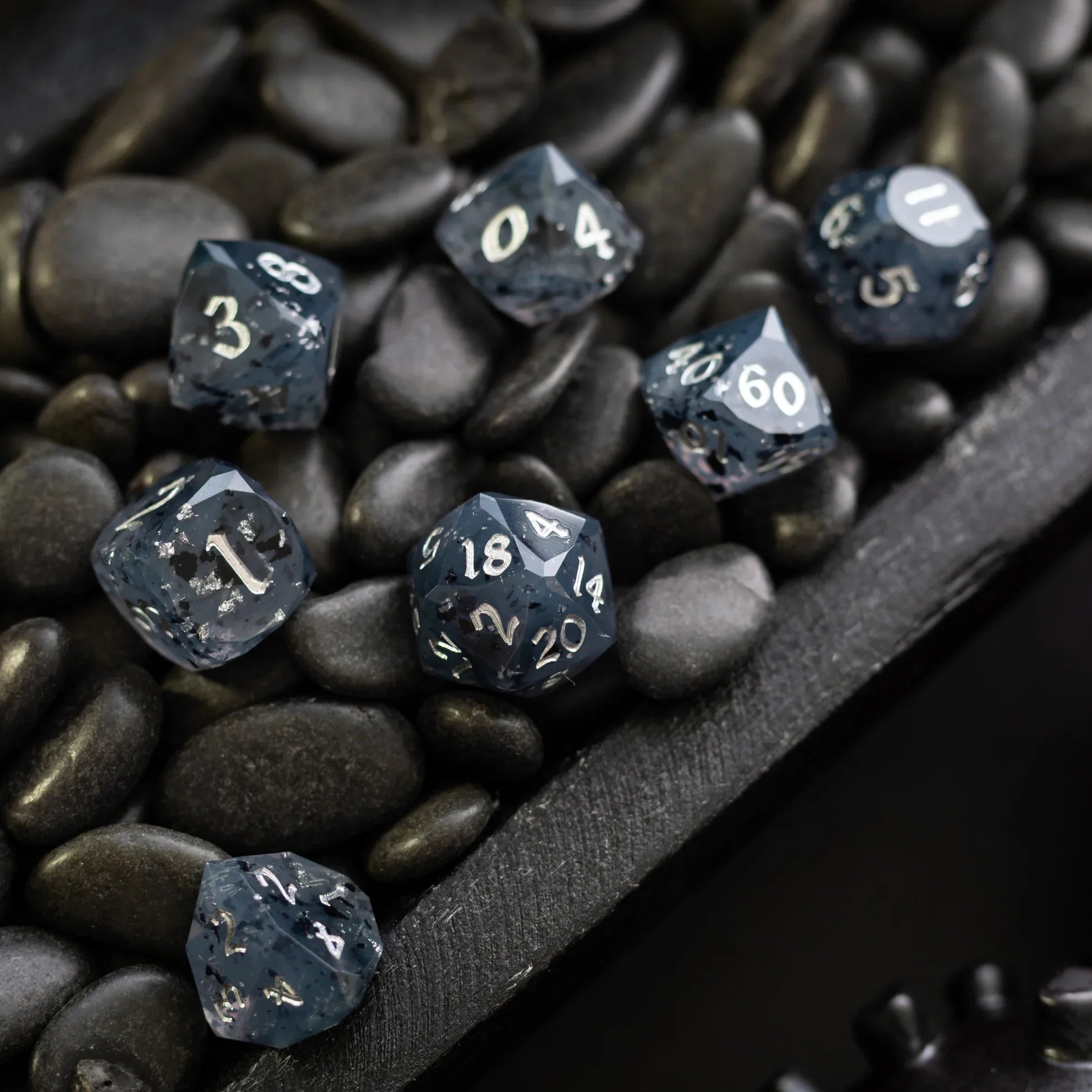 Dwarf Cut Smoky Midnight Handmade Resin DND Dice Set