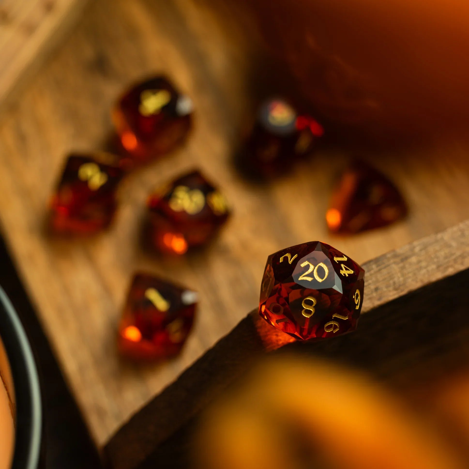 Dwarf Cut Gold Gemstone Glass Premium DND Dice Set
