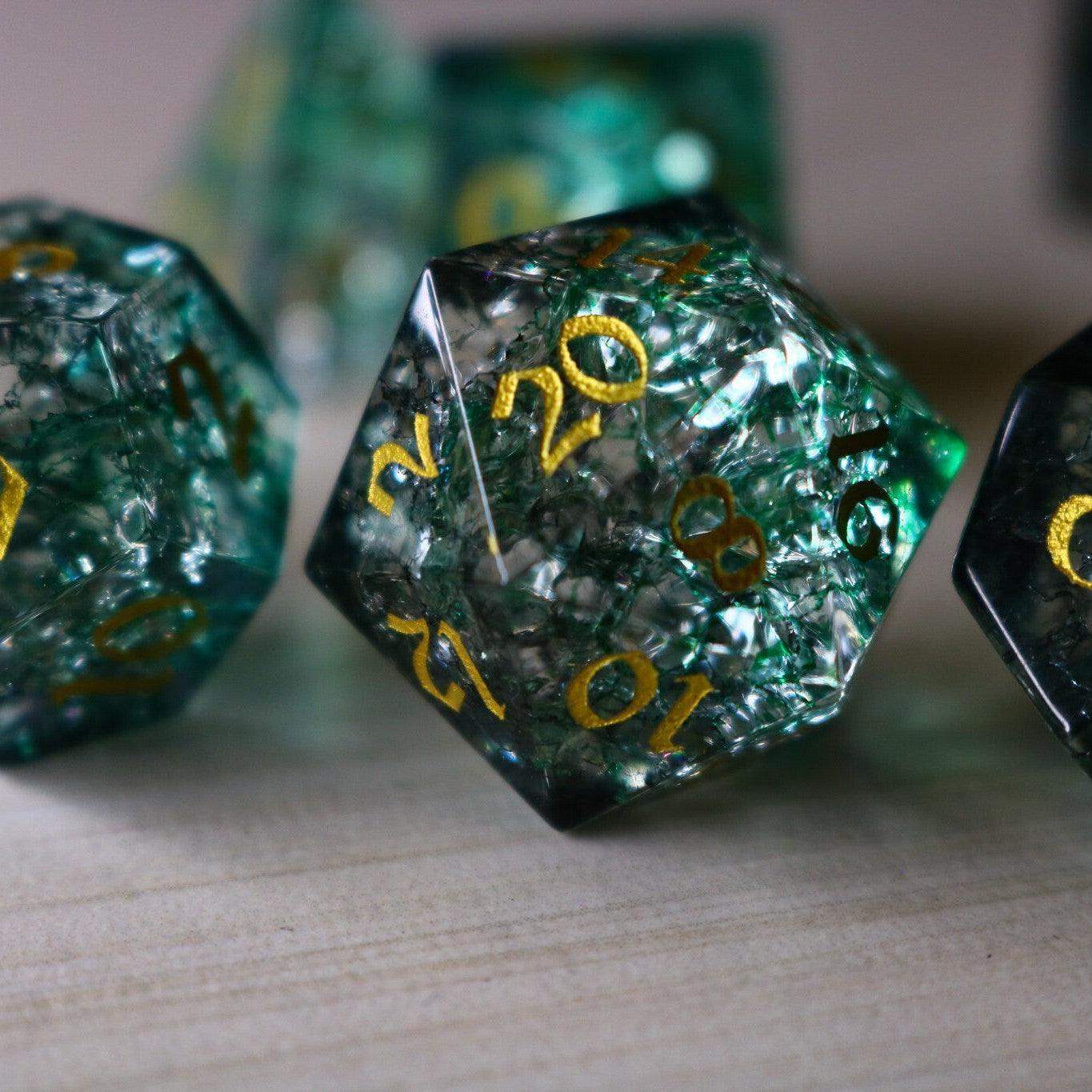 Elven Wood Green Forge Fire Glass DND Dice Set
