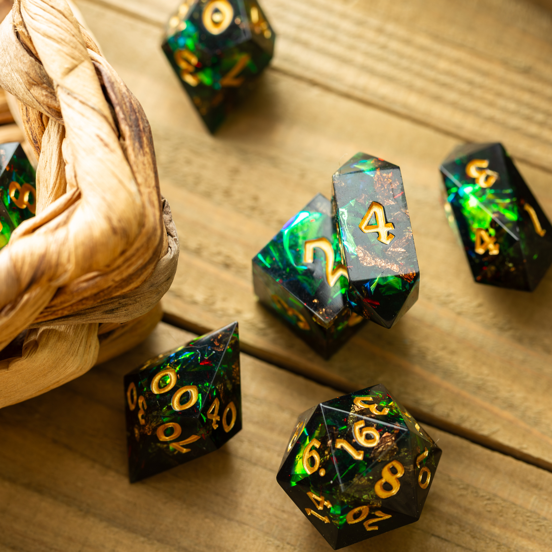 Enchanted Forest Gold Resin DND Dice Set