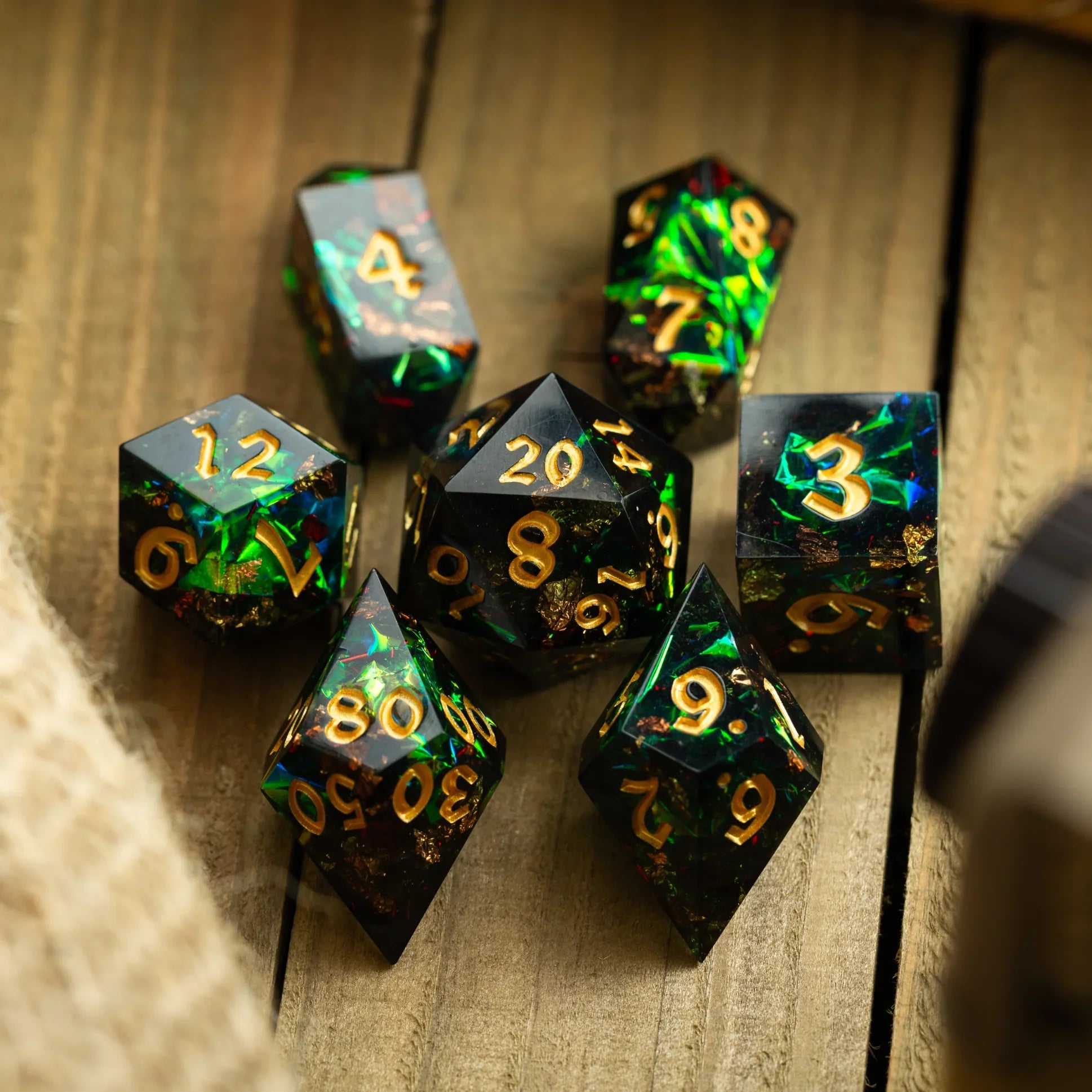 Enchanted Forest Gold Resin DND Dice Set