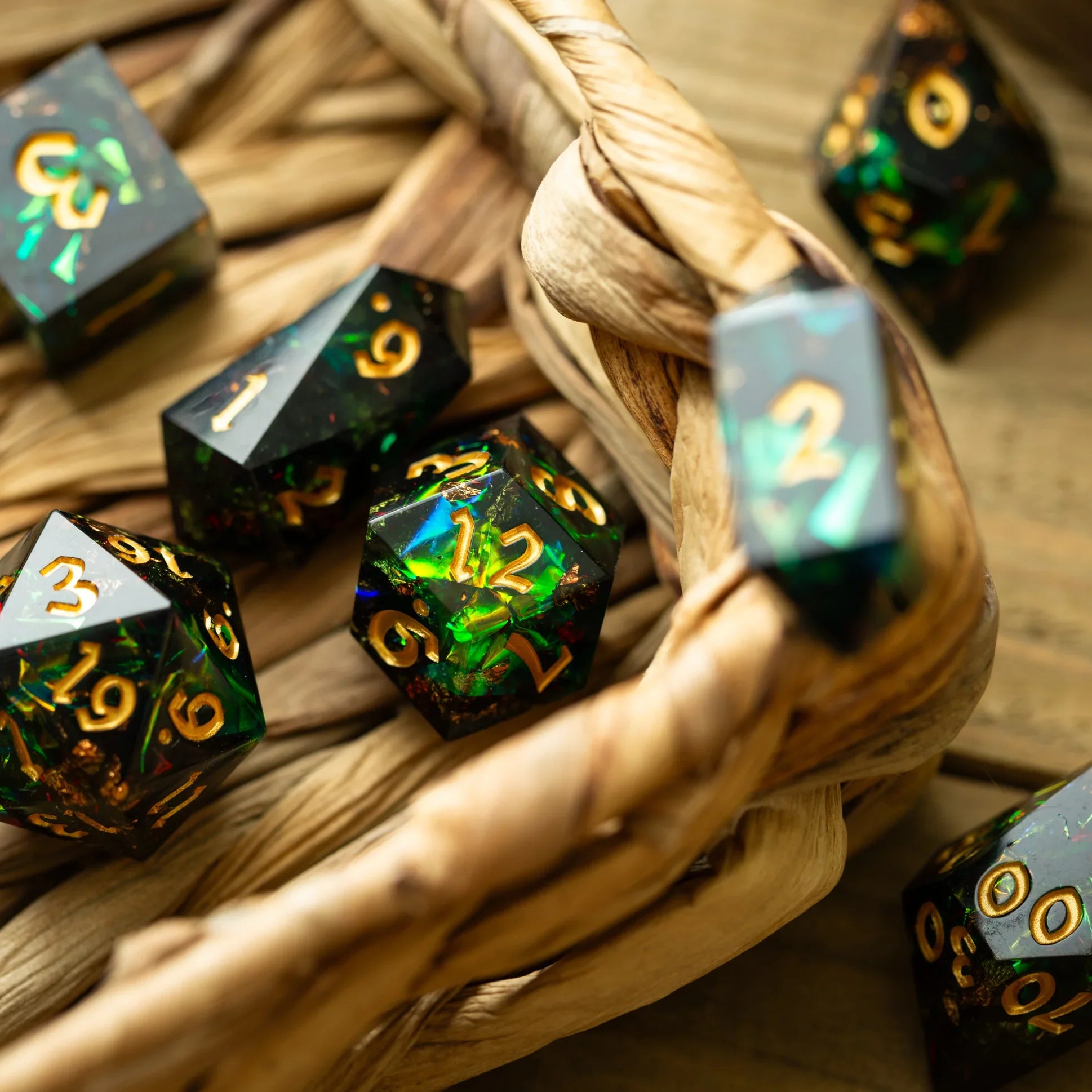 Enchanted Forest Gold Resin DND Dice Set