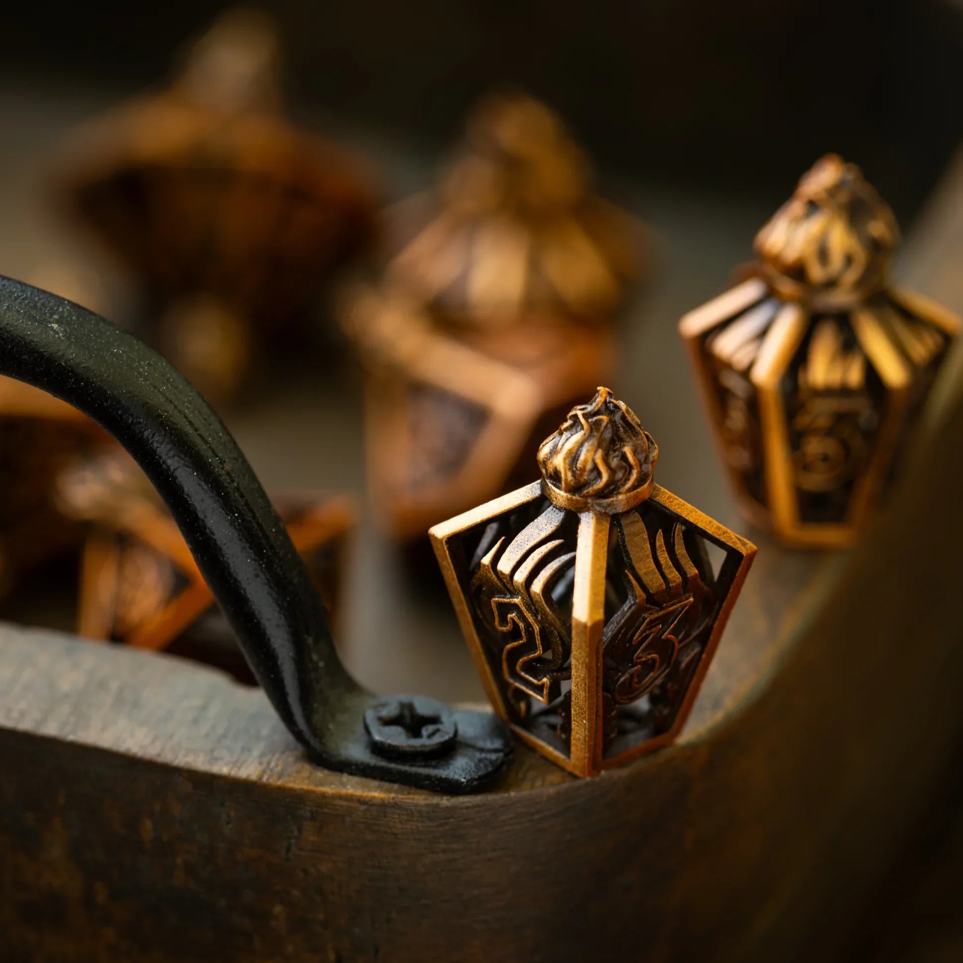Eternal Flame Copper Hollow Metal DND Dice Set