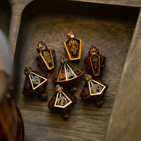 Eternal Flame Copper Hollow Metal DND Dice Set