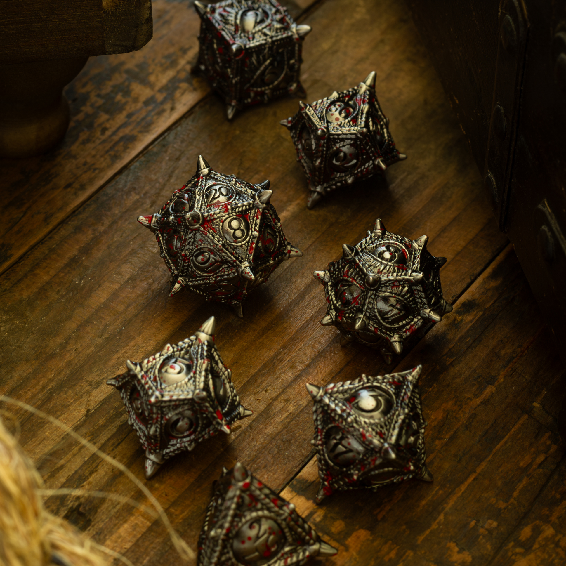 Everwatch Bloodstained Silver Metal DND Dice Set