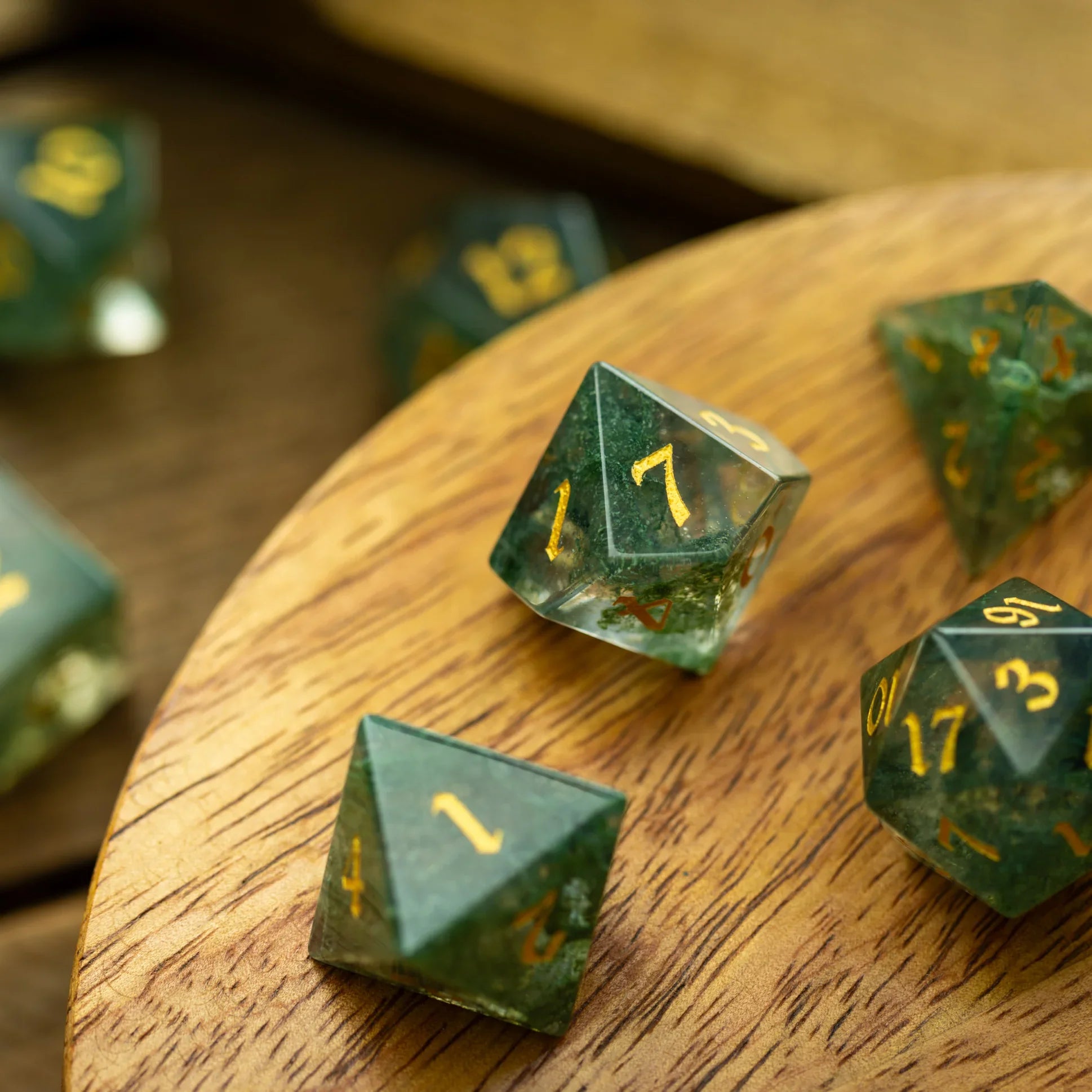 Forest Moss Green Glass DND Dice Set