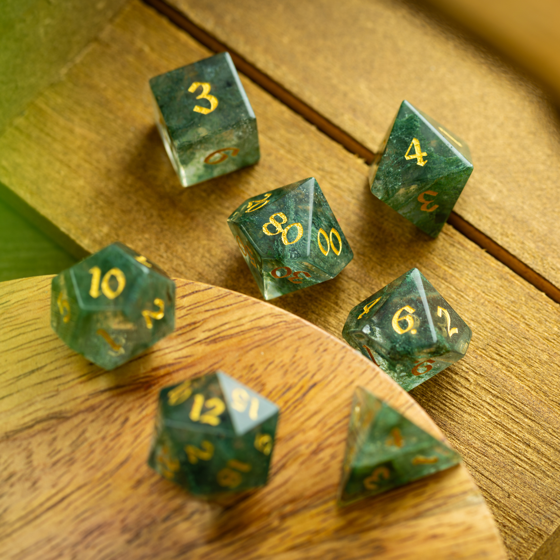 Forest Moss Green Glass DND Dice Set