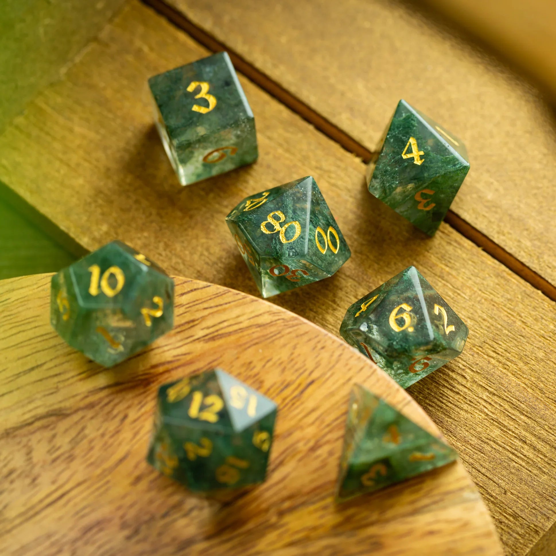 Forest Moss Green Glass DND Dice Set