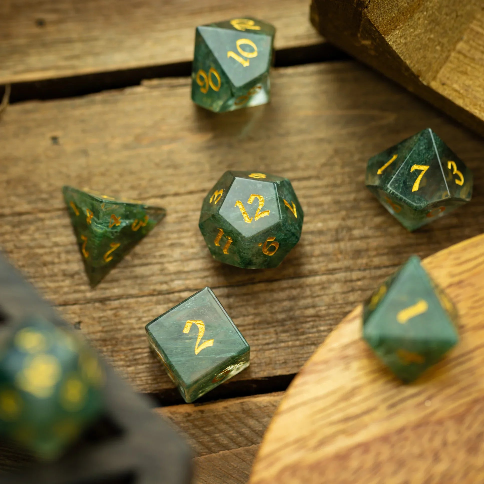 Forest Moss Green Glass DND Dice Set