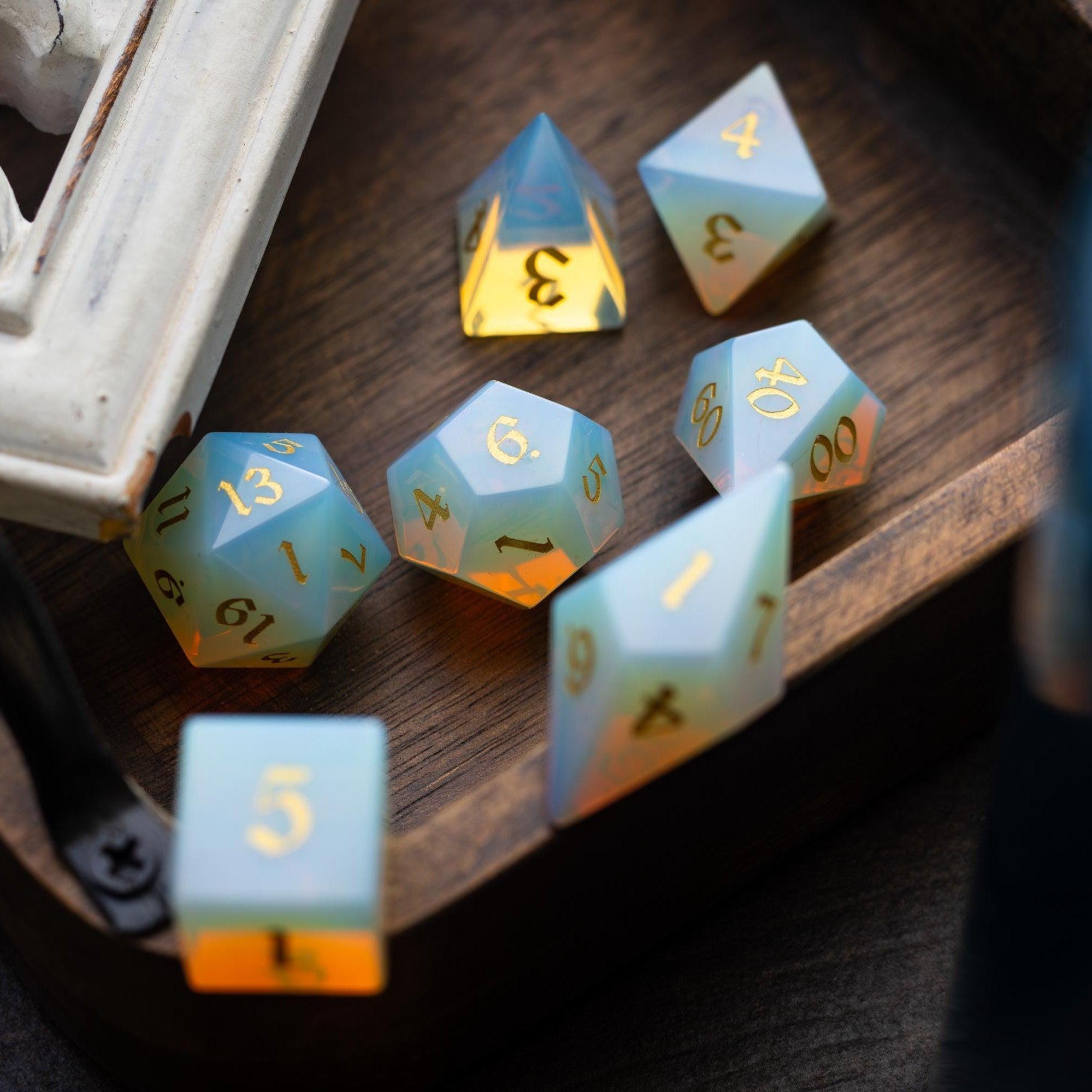 Gemstone Opalite Elven Cut DND Dice Set