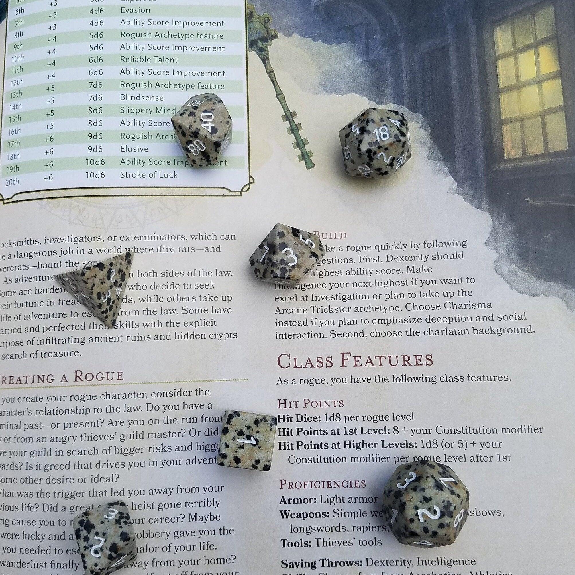 Gemstone Spotted Stone Hand Carved DND Dice Set