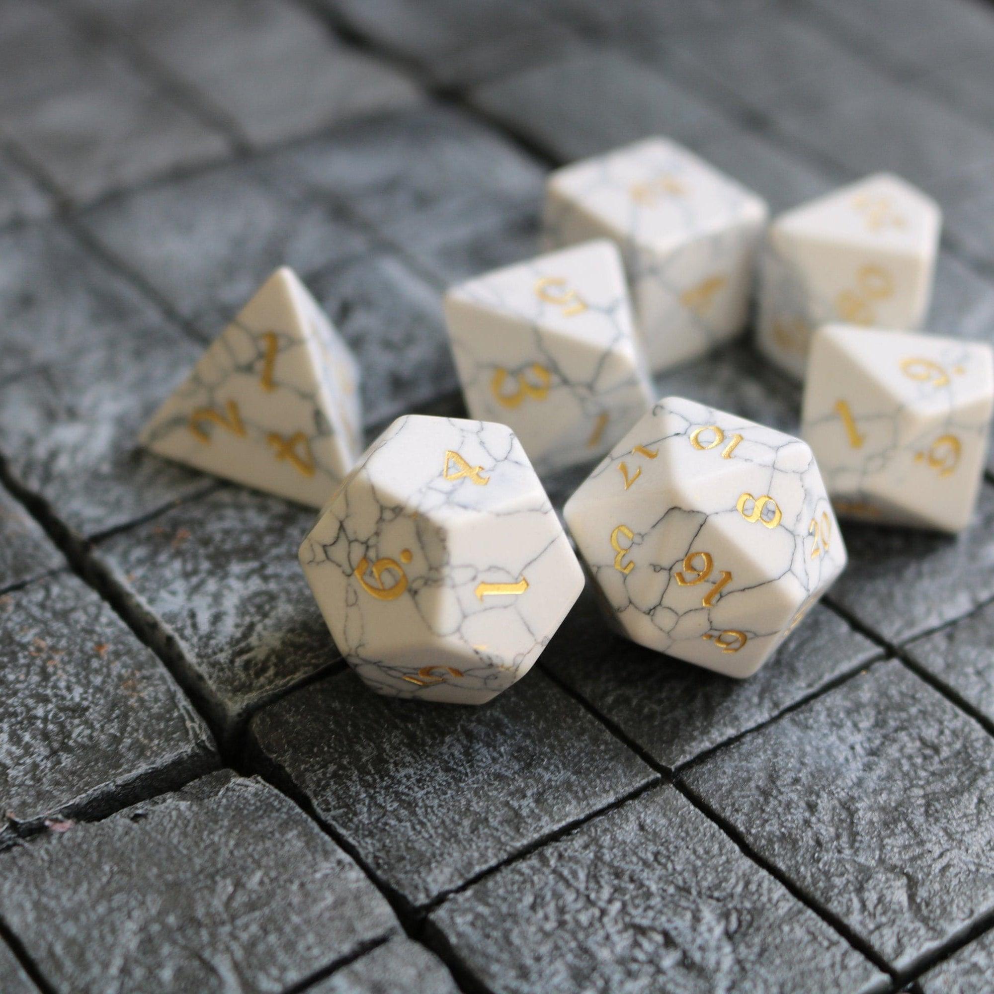 Gemstone Synthetic Magnesite Hand Carved (And Box) DND Dice Set