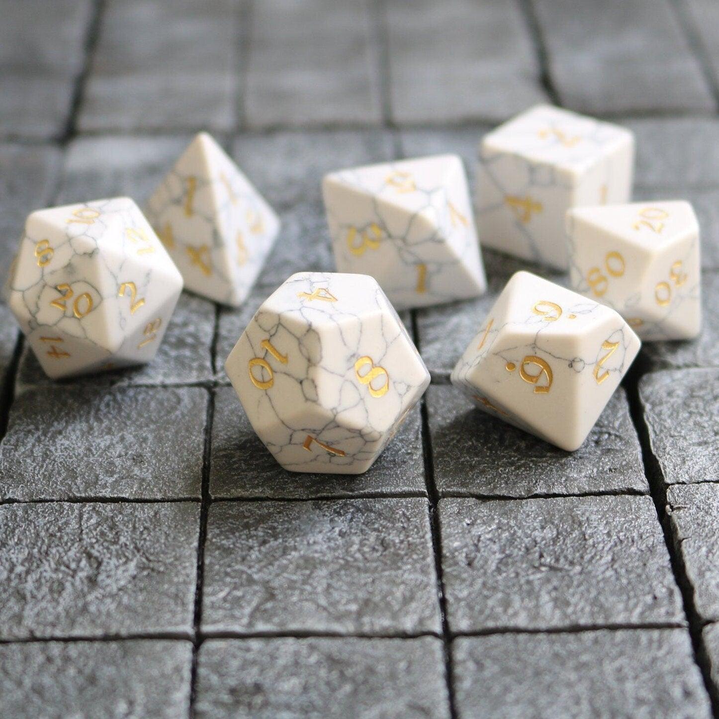 Gemstone Synthetic Magnesite Hand Carved (And Box) DND Dice Set
