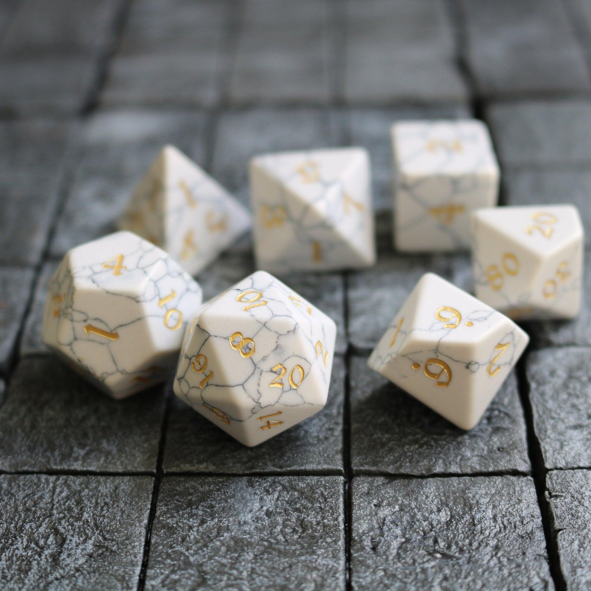 Gemstone Synthetic Magnesite Hand Carved (And Box) DND Dice Set