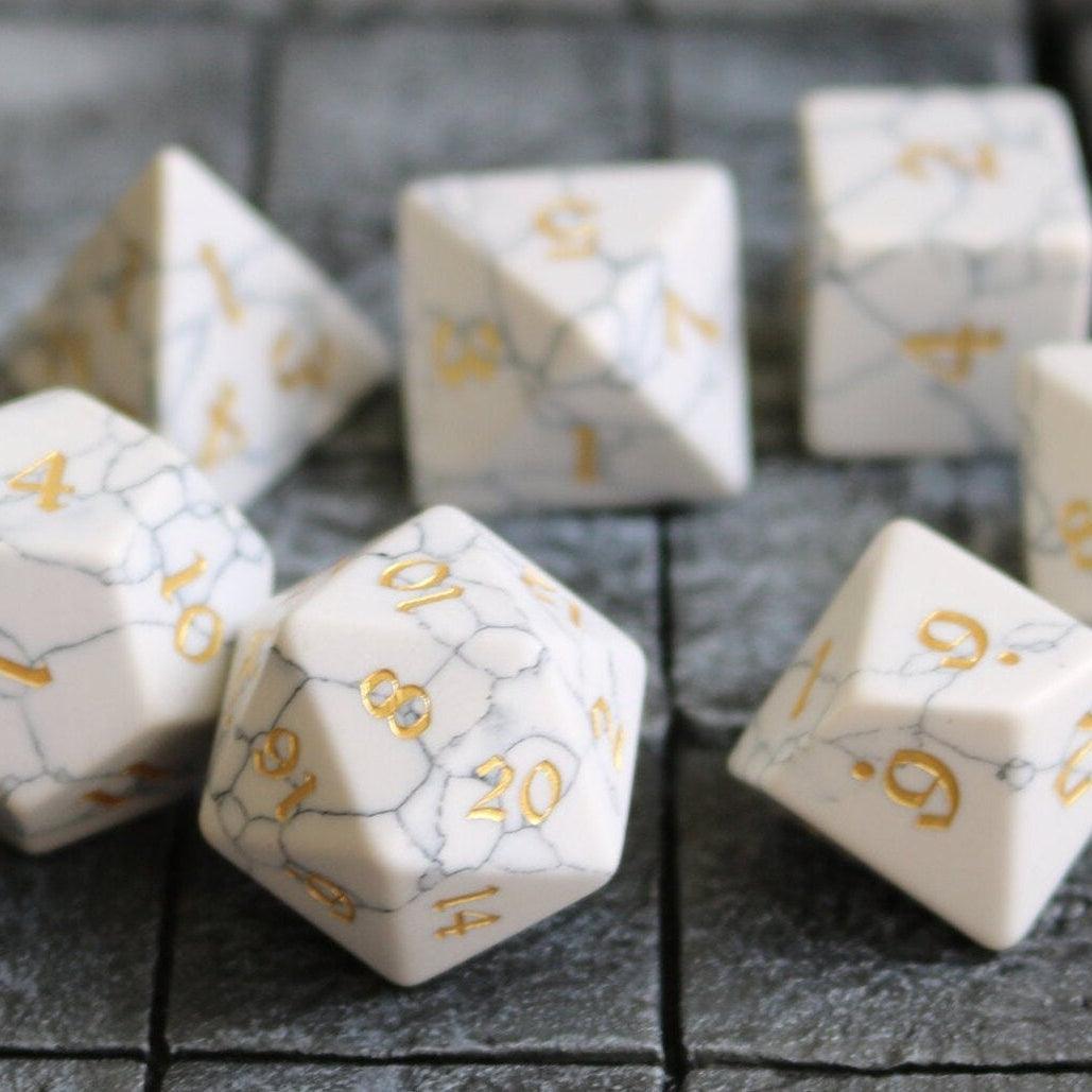 Gemstone Synthetic Magnesite Hand Carved (And Box) DND Dice Set