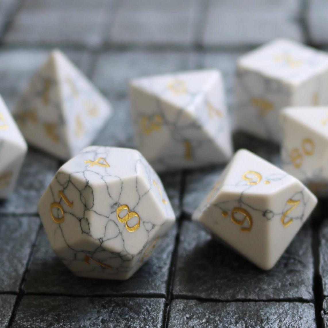 Gemstone Synthetic Magnesite Hand Carved (And Box) DND Dice Set