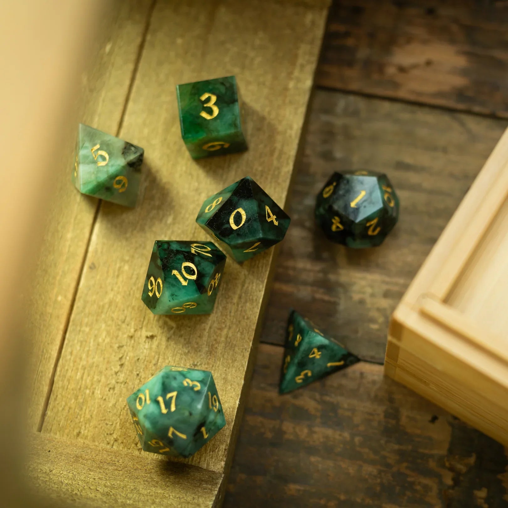Green Emerald Gemstone DND Dice Set
