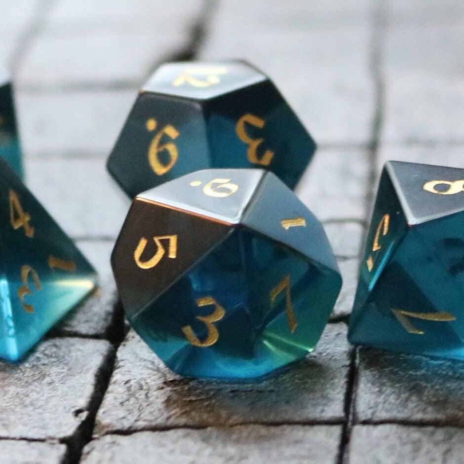 Green Zircon Glass Hand Carved DND Dice Set