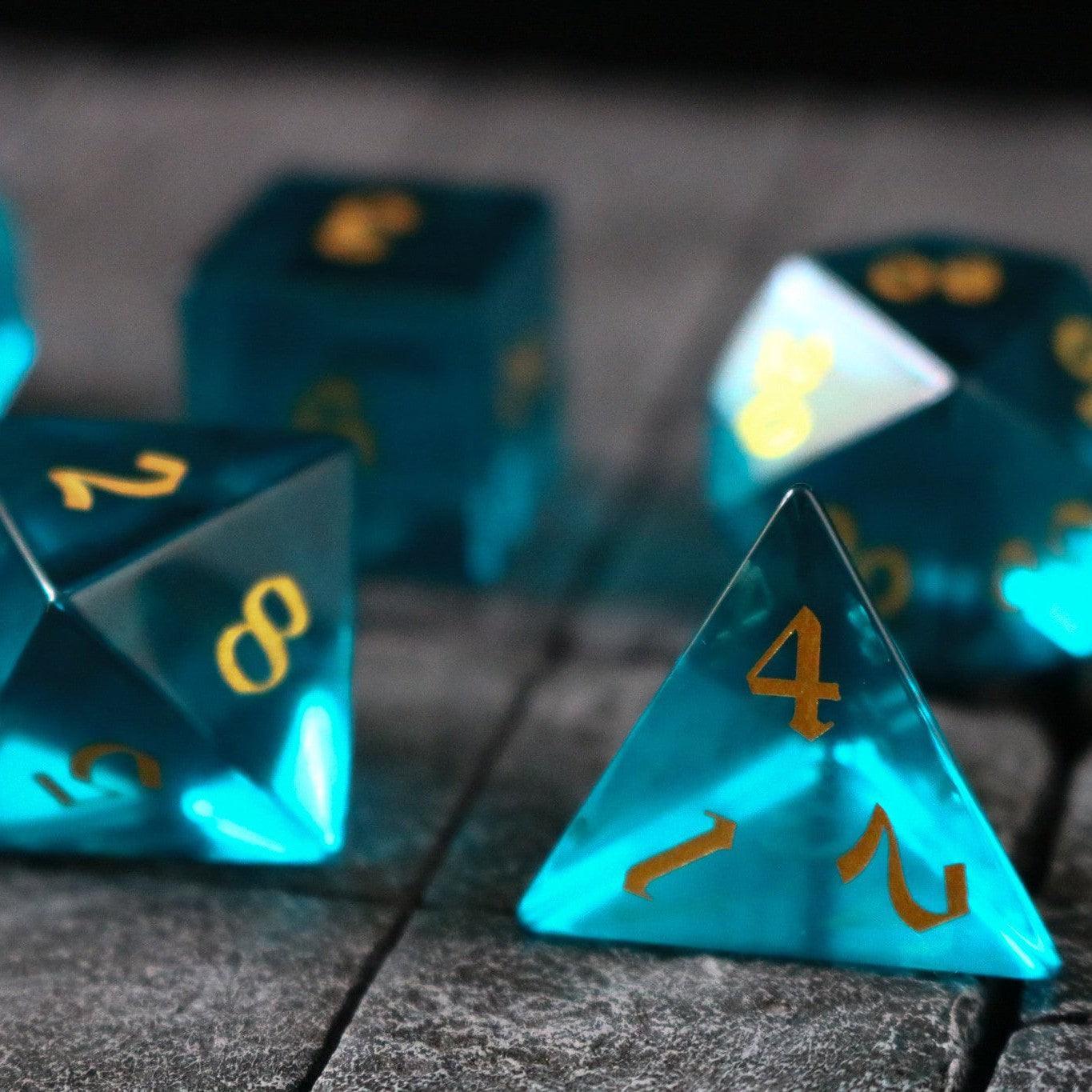 Green Zircon Glass Hand Carved DND Dice Set