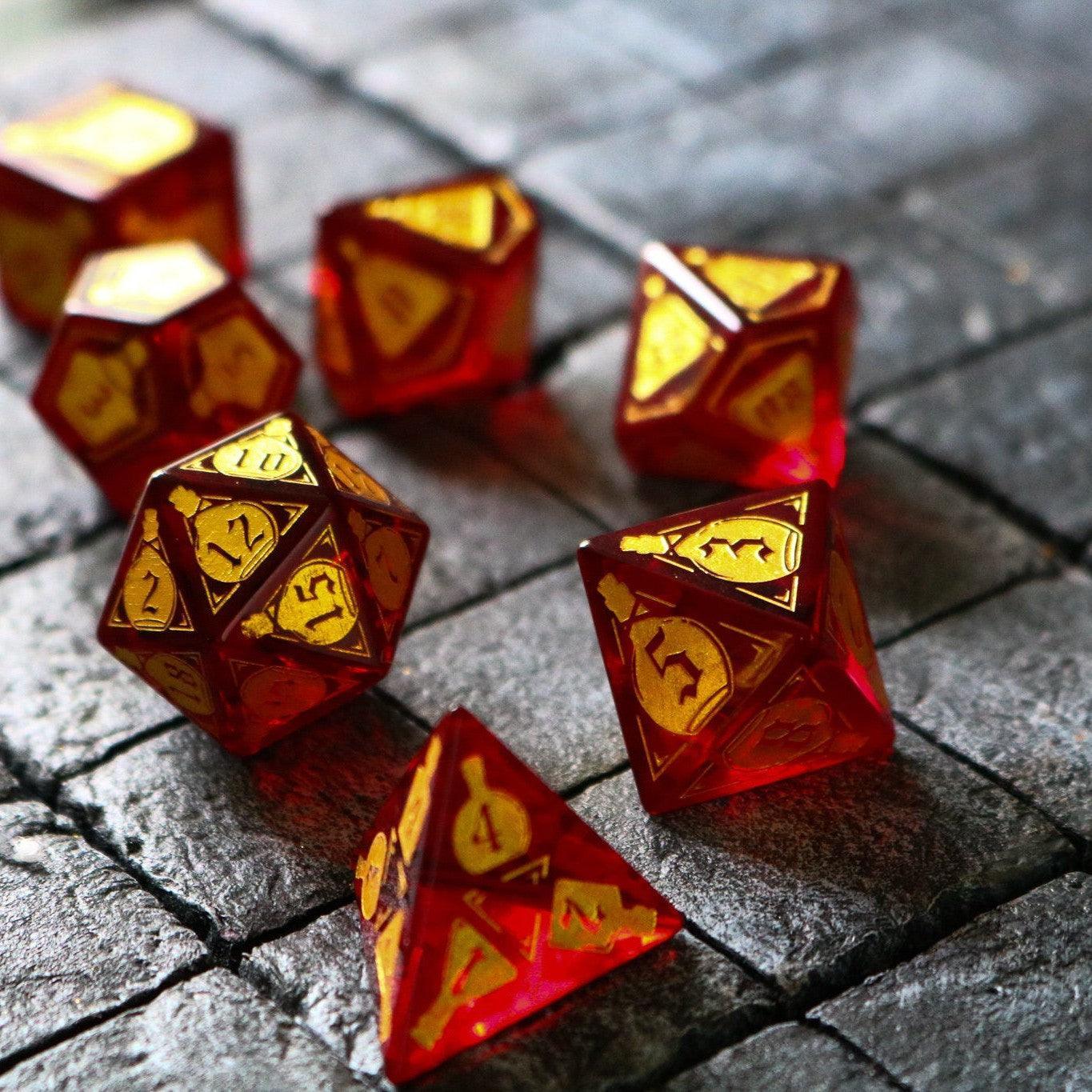 Health Potion Red Zircon Glass DND Dice Set