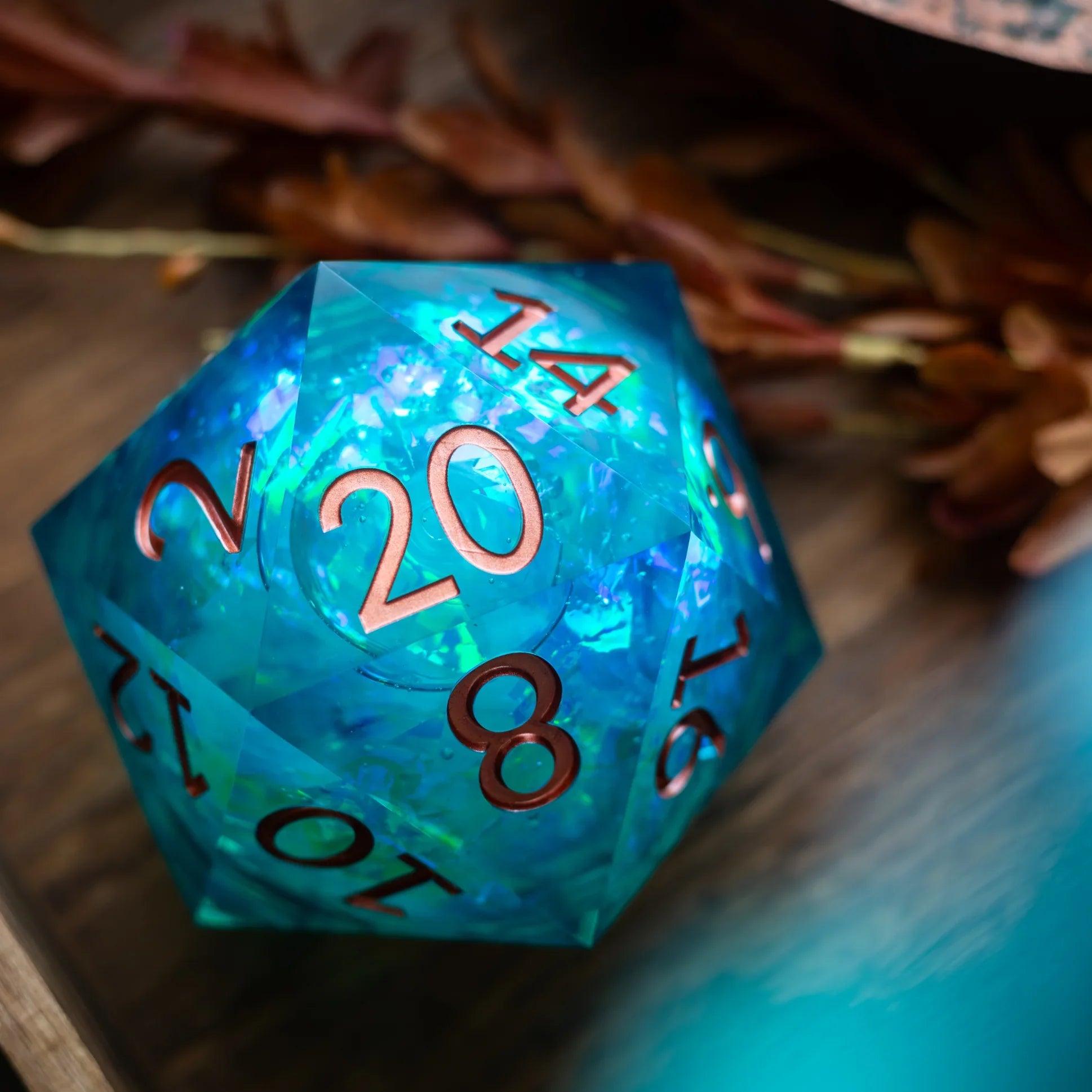Shop 95MM Sea Green Teal D20 Liquid Core Dice at Runic Dice