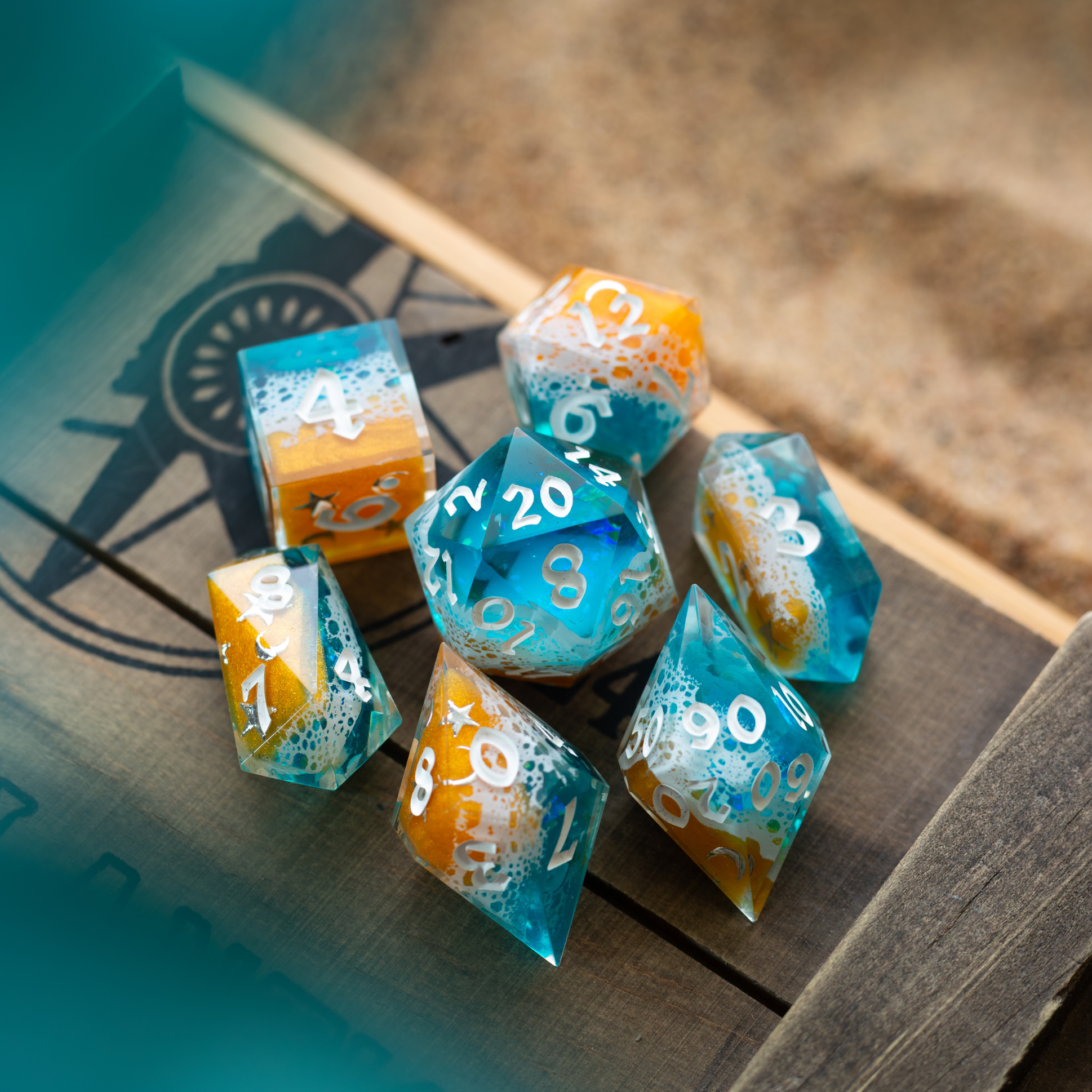 Ocean Sunset Handmade Resin DND Dice Set