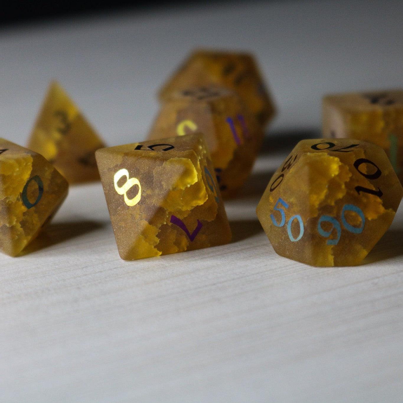 Orange Halloween Pumpkin Inked Lightning Cracked Glass DND Dice Set