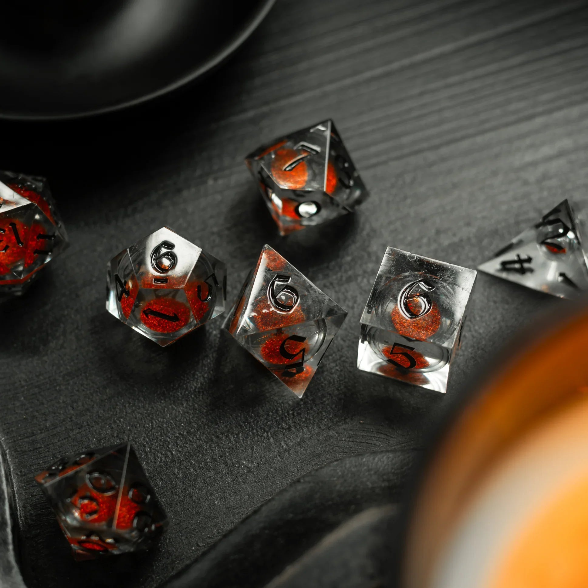 Orange Liquid Core Resin DND Dice Set