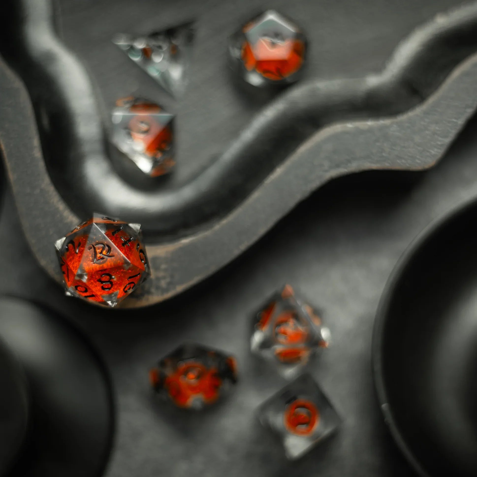 Orange Liquid Core Resin DND Dice Set