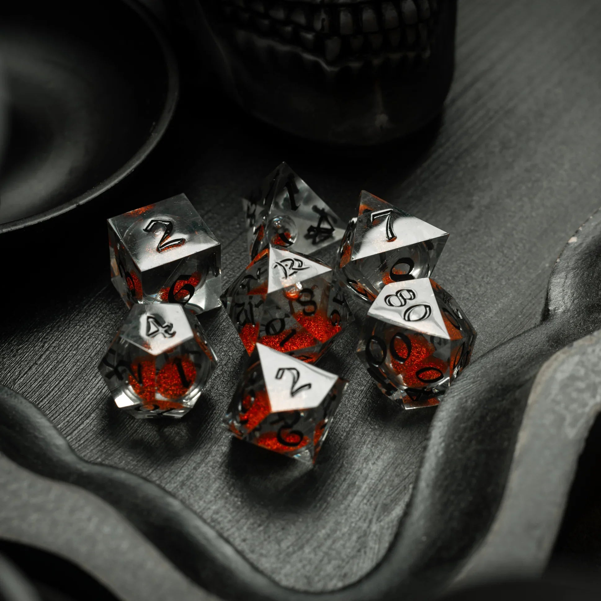 Orange Liquid Core Resin DND Dice Set