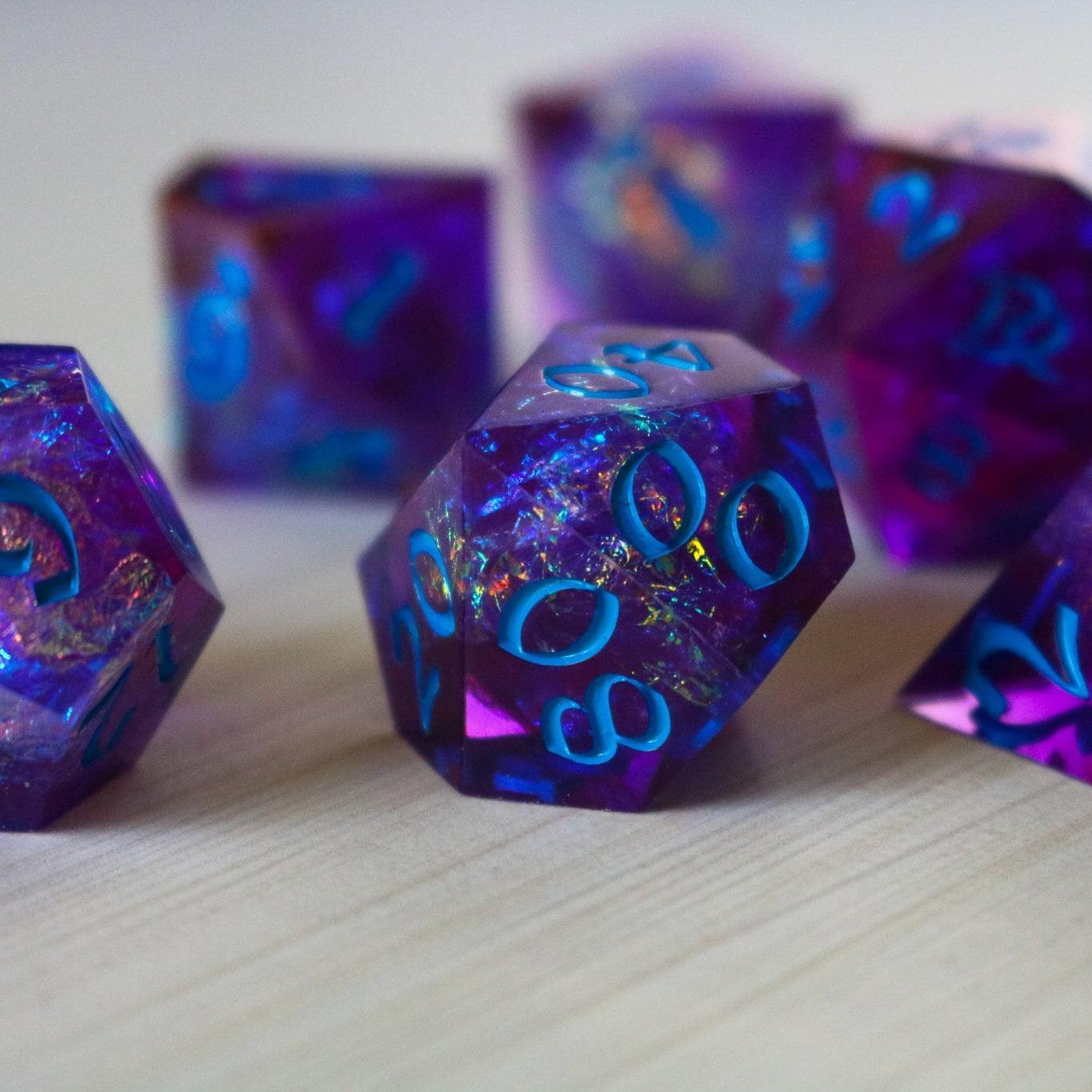 Purple Handmade Sharp Edge Resin DND Dice Set