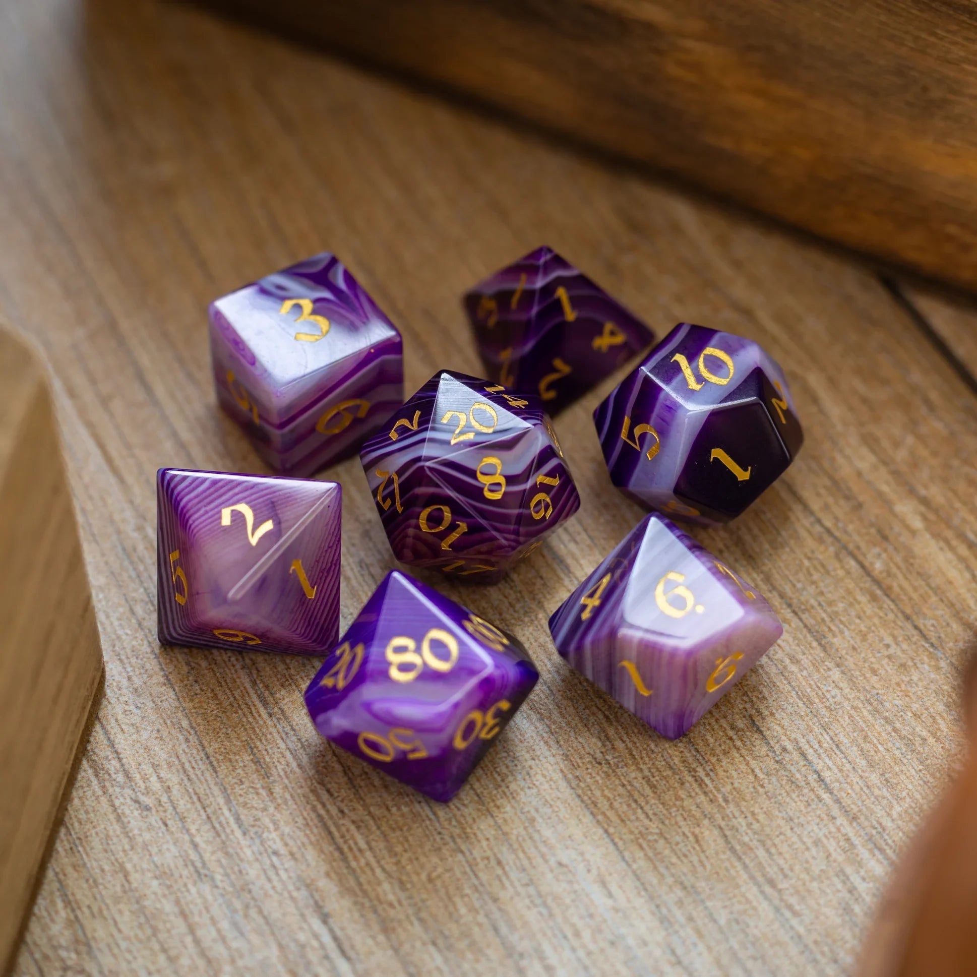 Purple Striped Agate Gemstone DND Dice Set