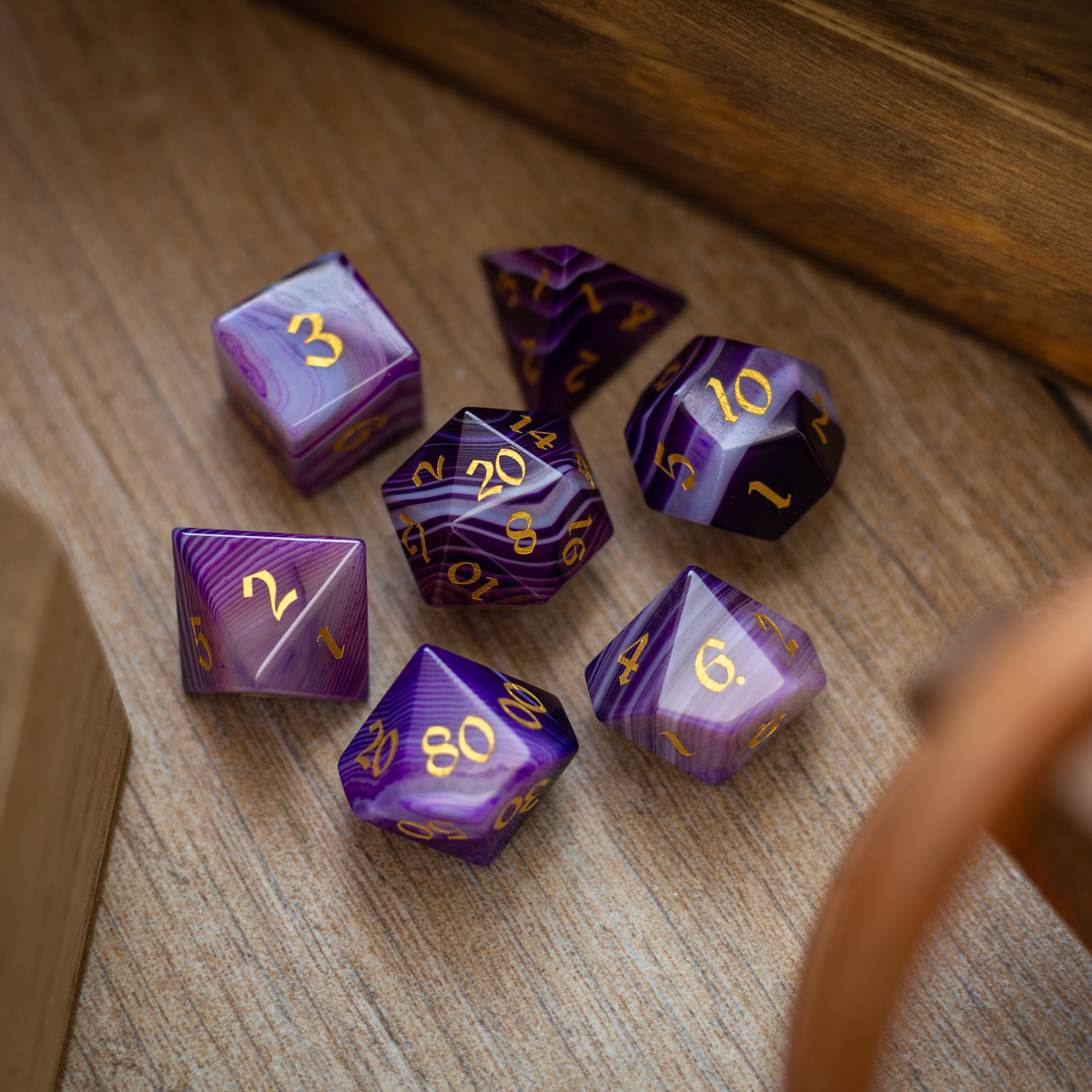 Purple Striped Agate Gemstone DND Dice Set