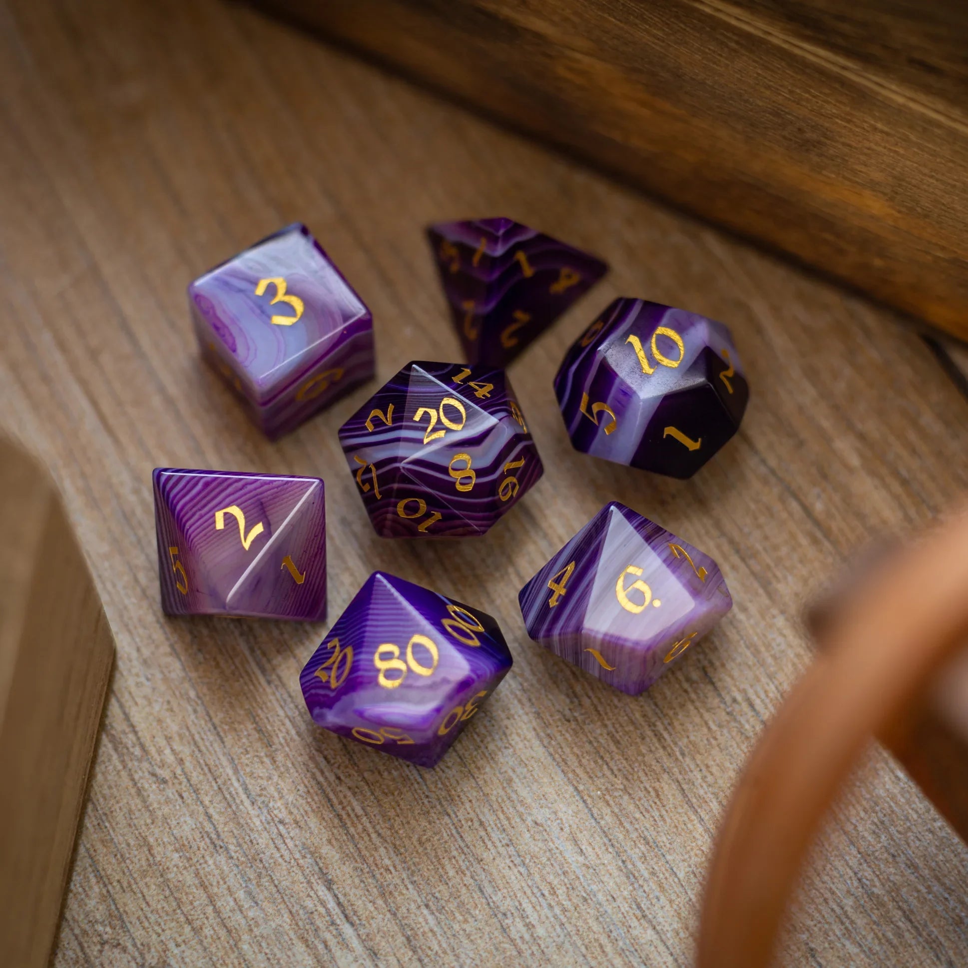 Purple Striped Agate Gemstone DND Dice Set
