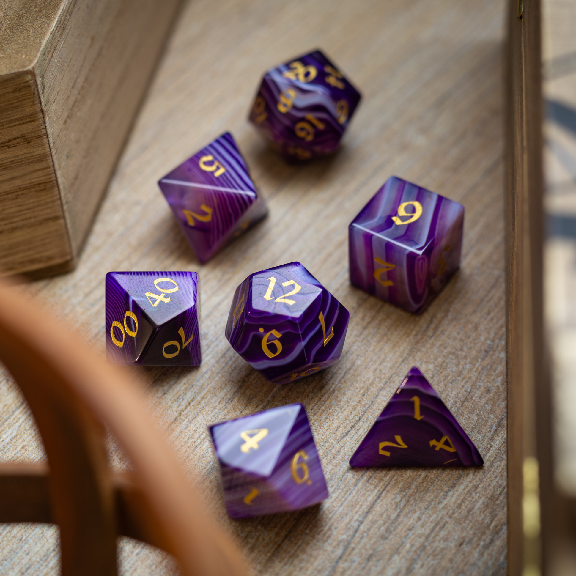 Purple Striped Agate Gemstone DND Dice Set