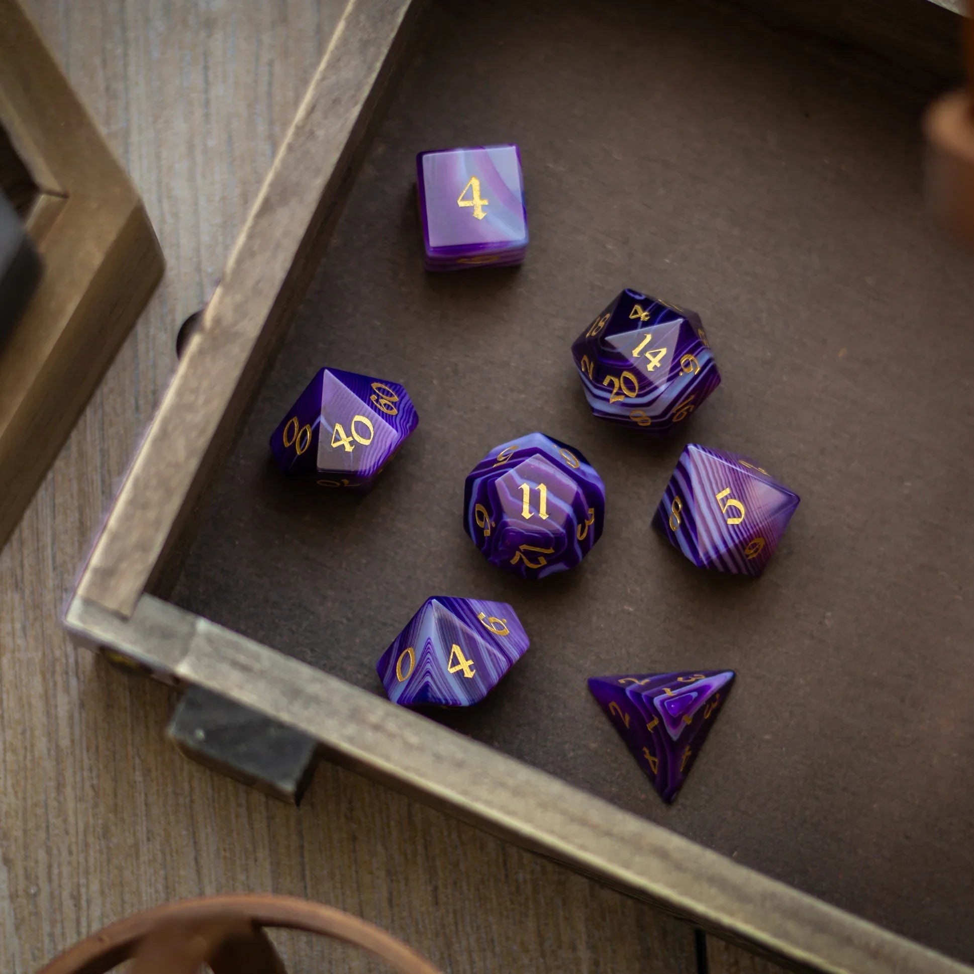 Purple Striped Agate Gemstone DND Dice Set